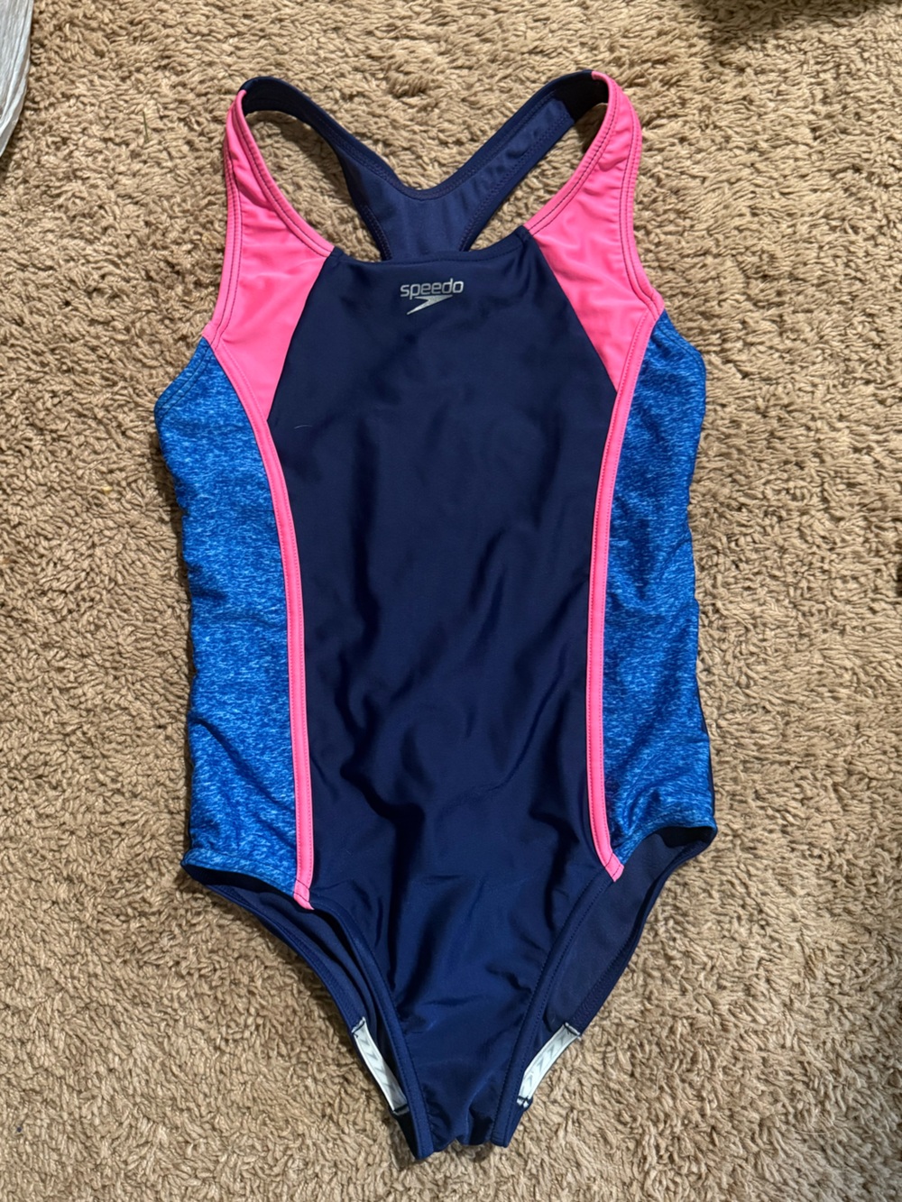 Speedo Navy, Heathered Blue & Hot Pink Girls' Racerback One-Piece